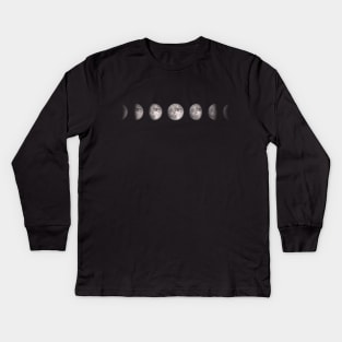 Moon Phases Horizontal Lunar Phases Celestial Design Kids Long Sleeve T-Shirt